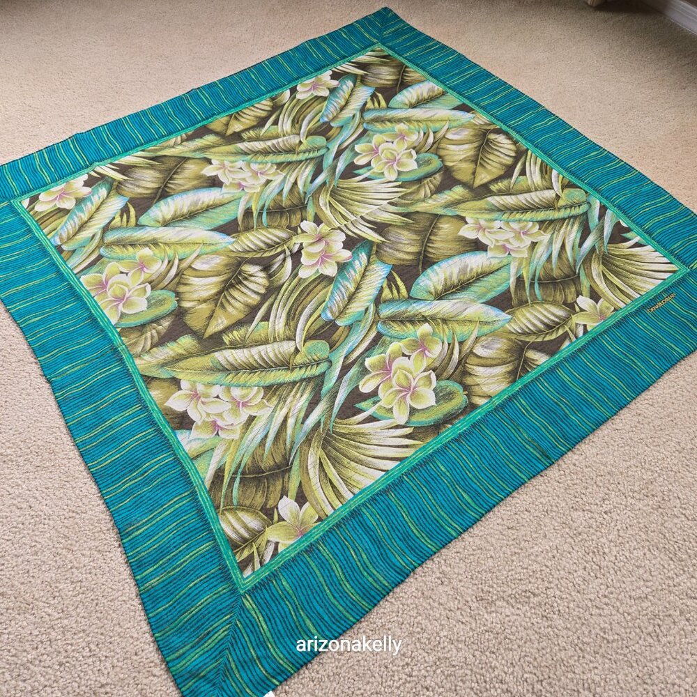 NWT Silk Scarf Hand Rolled Crepe Tropical Leaves Green Dana Buchman - Picture 6 of 12